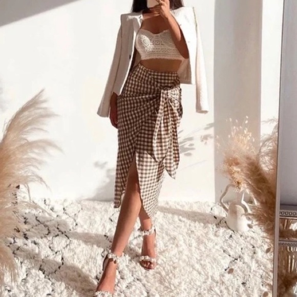 ZARA Gingham wrap skirt NWT - Picture 3 of 12